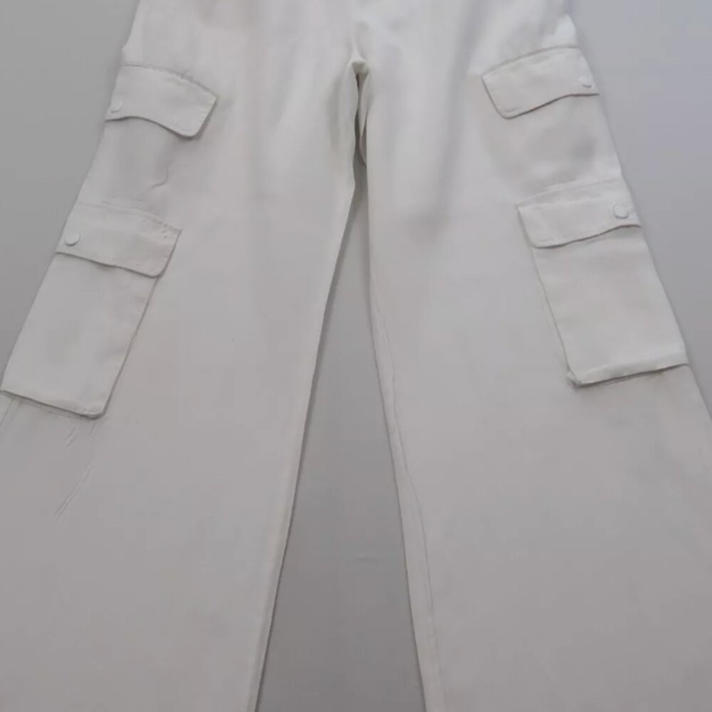 Alice + Olivia Linen Blend Wide Leg Cargo Pants Size 4 - Picture 3 of 4